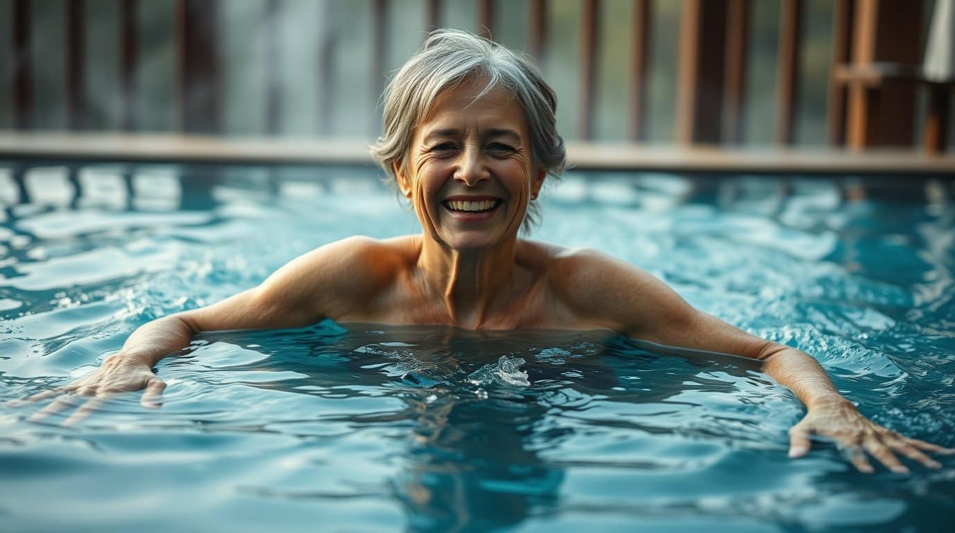 50-yr-old woman in cold plunge